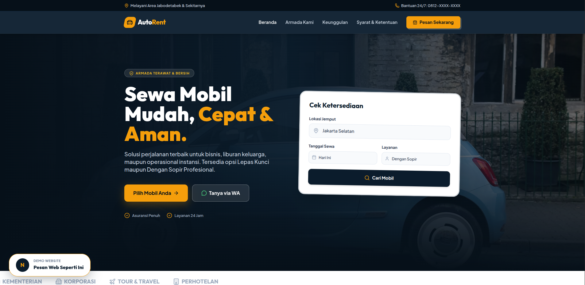 Demo Landing Sewa Mobil